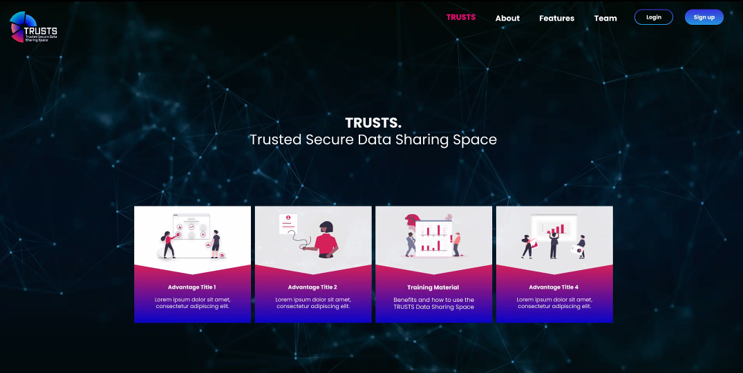 Preliminary TRUSTS mock-up design landing page